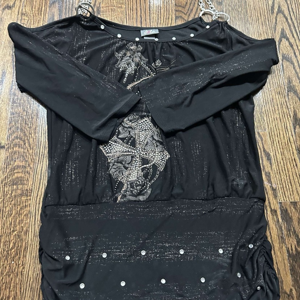 Dots Black Blouse with Metallic Details